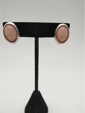 Sterling Silver Rose Quartz Oval Stud Earrings Pink Cabochon